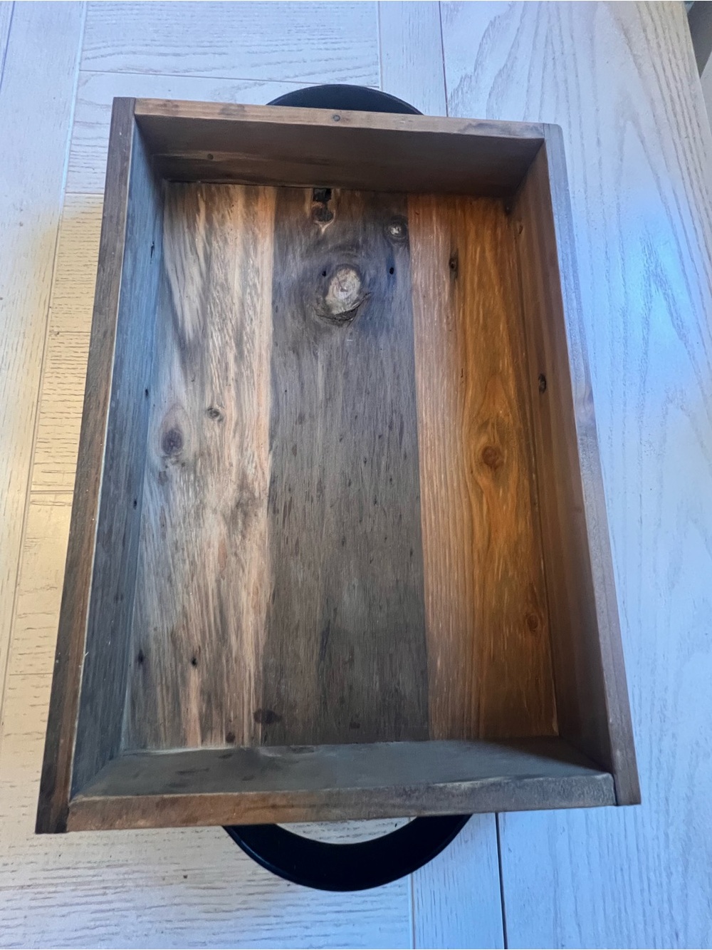 Rustic Handmade Reclaimed Wooden Serving Tray with Black Handles - Picture 2 of 8